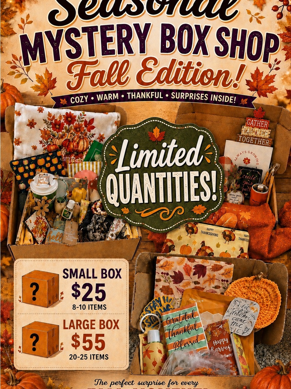 Seasonal Mystery Box - Fall Edition Decorative Home Accents (Orange, Brown)🍁🍂🦃